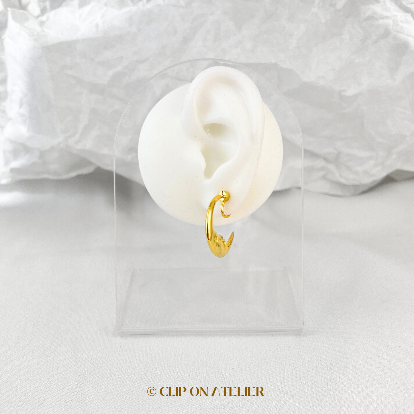 Gold Smiley Moon Clip On Earrings