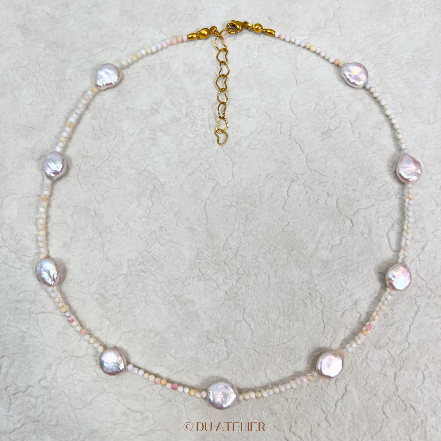 Natural Button Baroque Pearl with Pink Conch Necklace