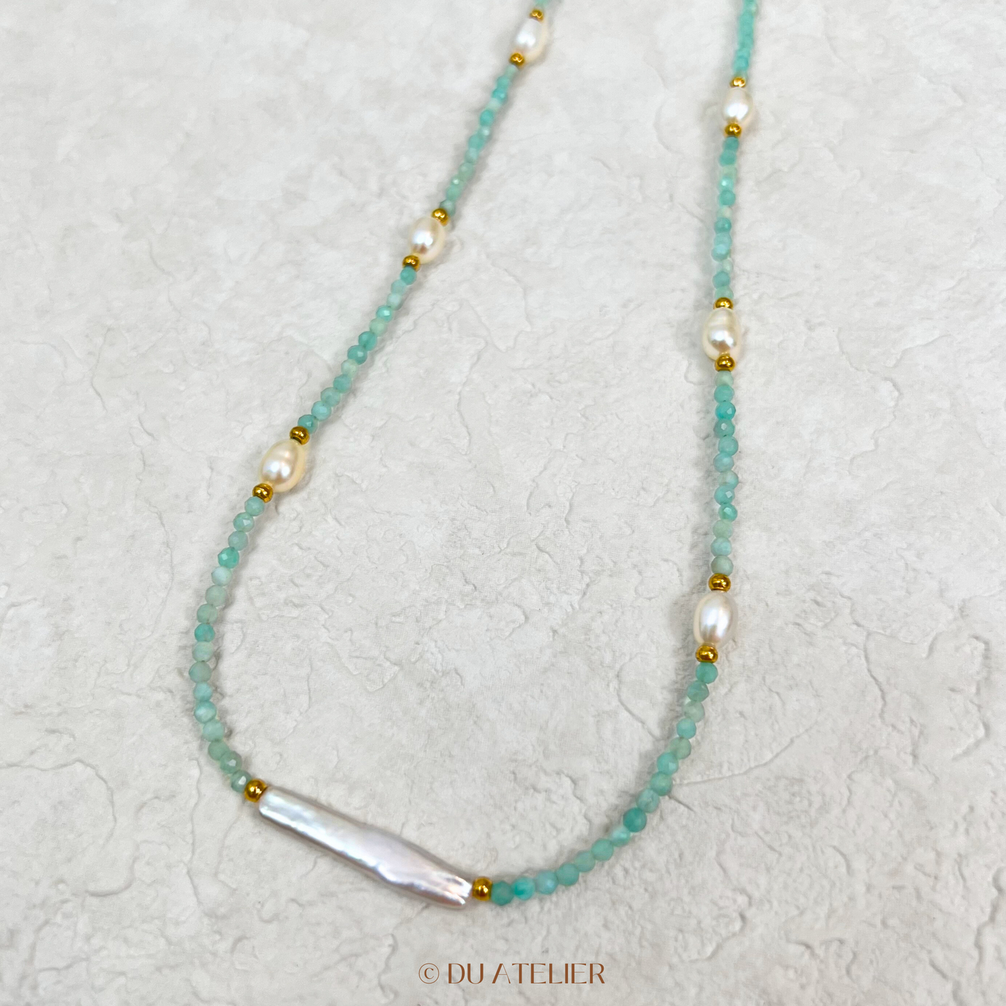 Minimalist Amazonite Natural Baroque Pearl Necklace