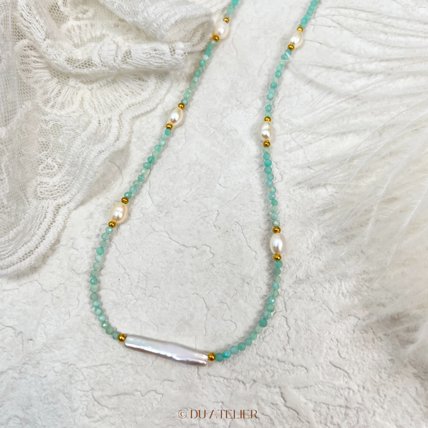 Minimalist Amazonite Natural Baroque Pearl Necklace