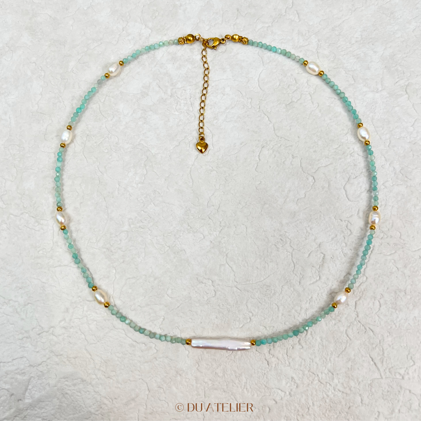 Minimalist Amazonite Natural Baroque Pearl Necklace