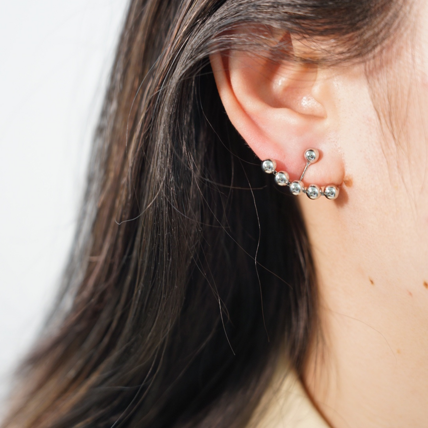 Small Balls Arc Shape Clip On Earrings, Gold & Silver