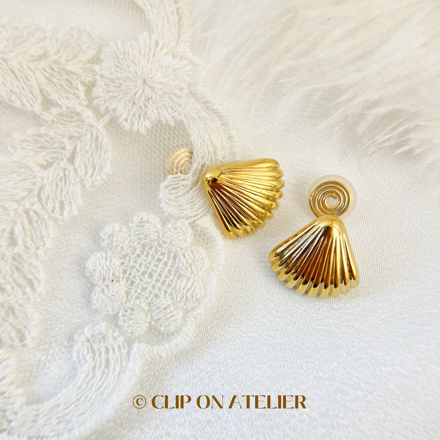 Gold Shell Statement Clip On Earrings