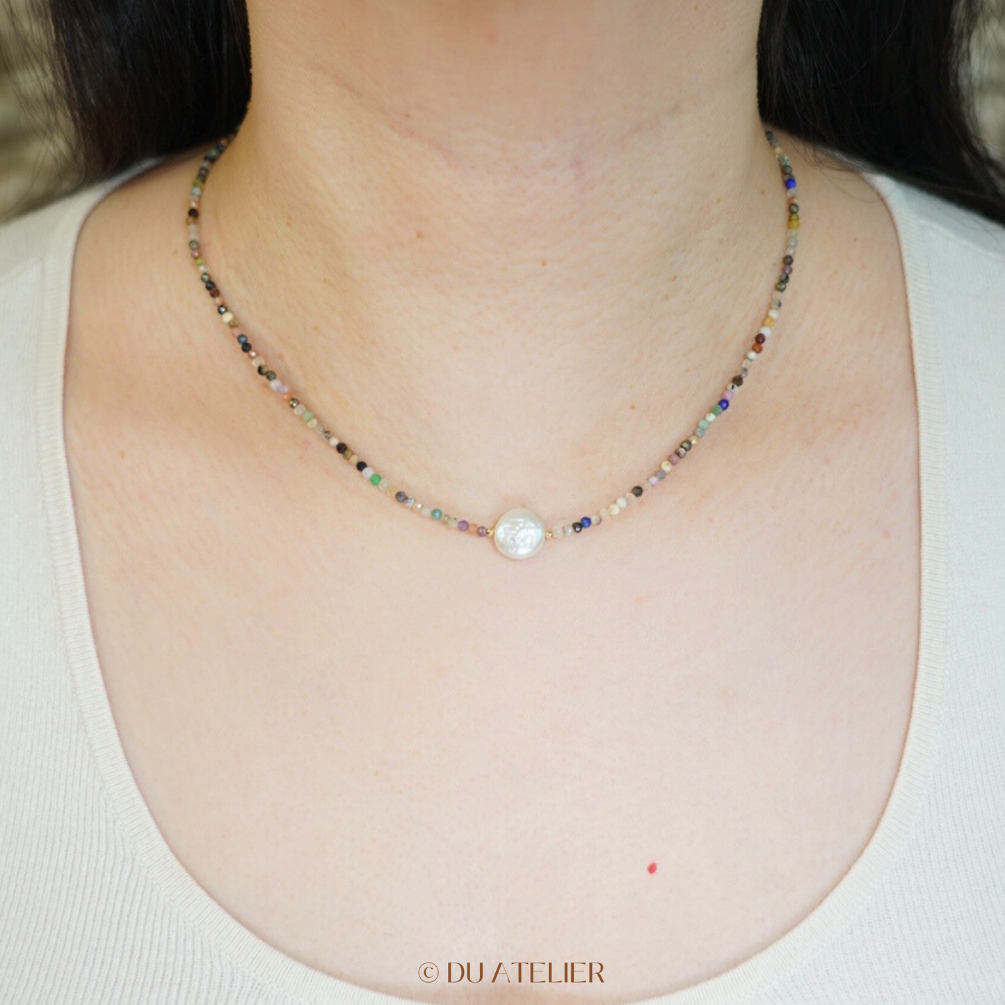 Freshwater Baroque Button Pearl with Multiple Gemstone Necklace