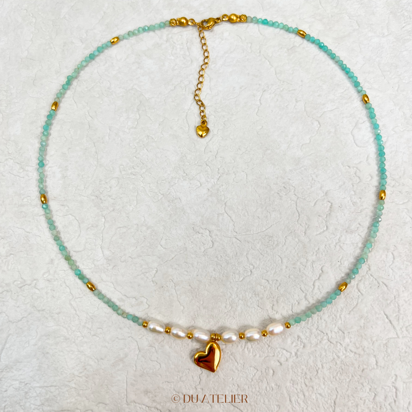 Amazonite Natural Pearl with Love Pendant Necklace