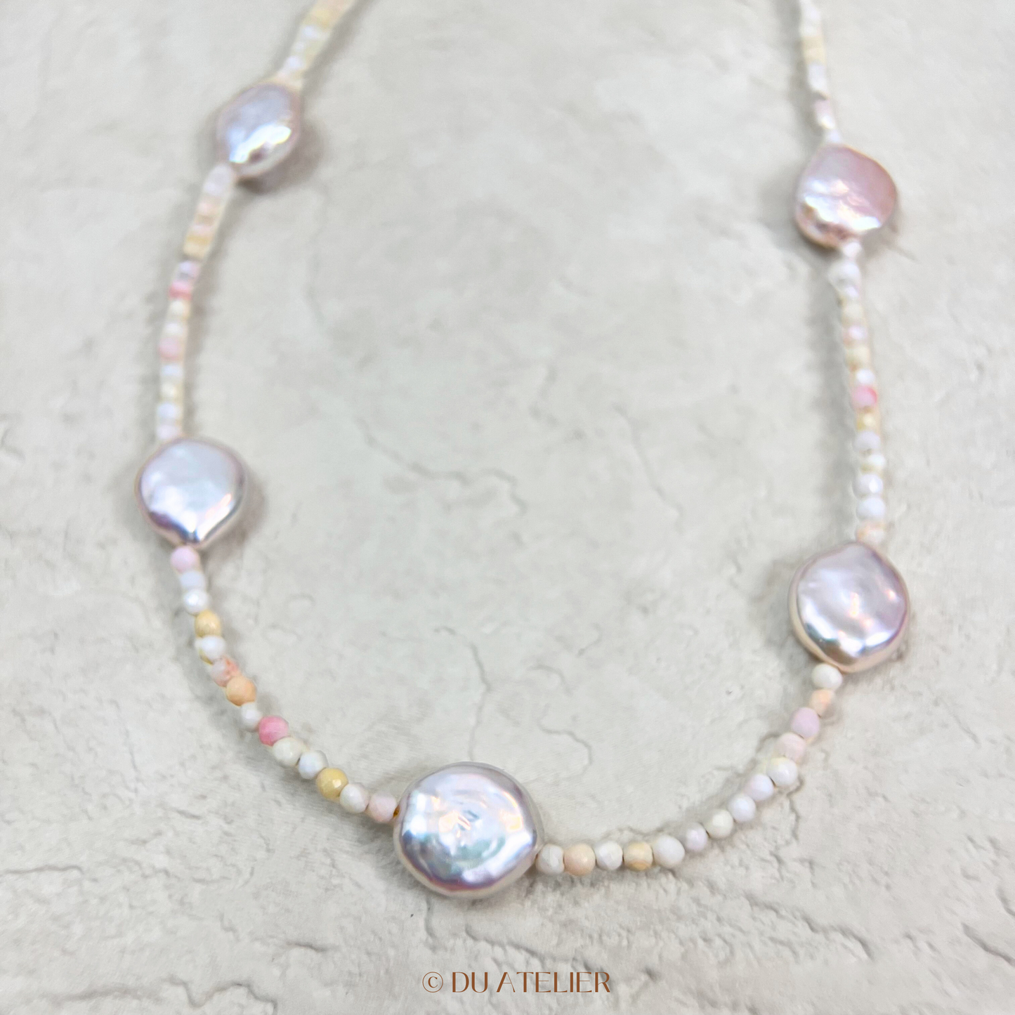 Natural Button Baroque Pearl with Pink Conch Necklace