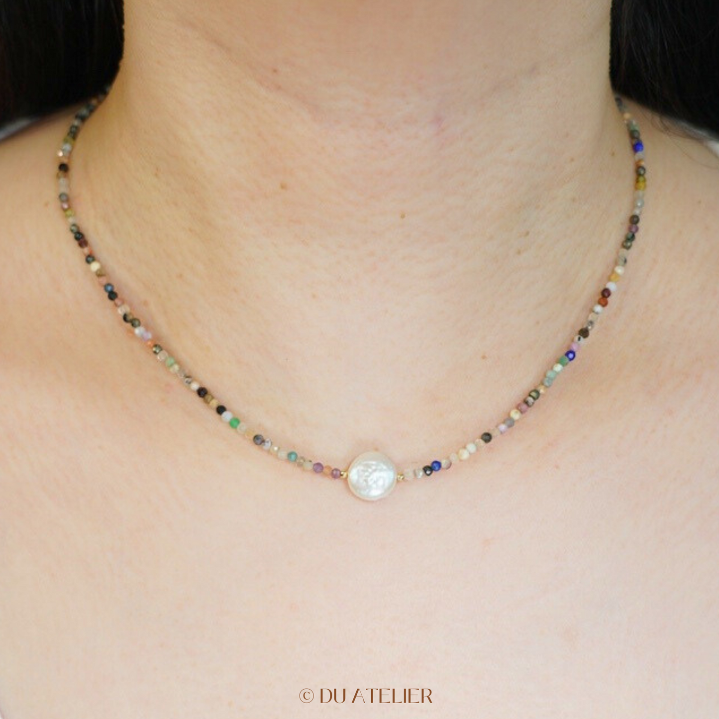 Freshwater Baroque Button Pearl with Multiple Gemstone Necklace