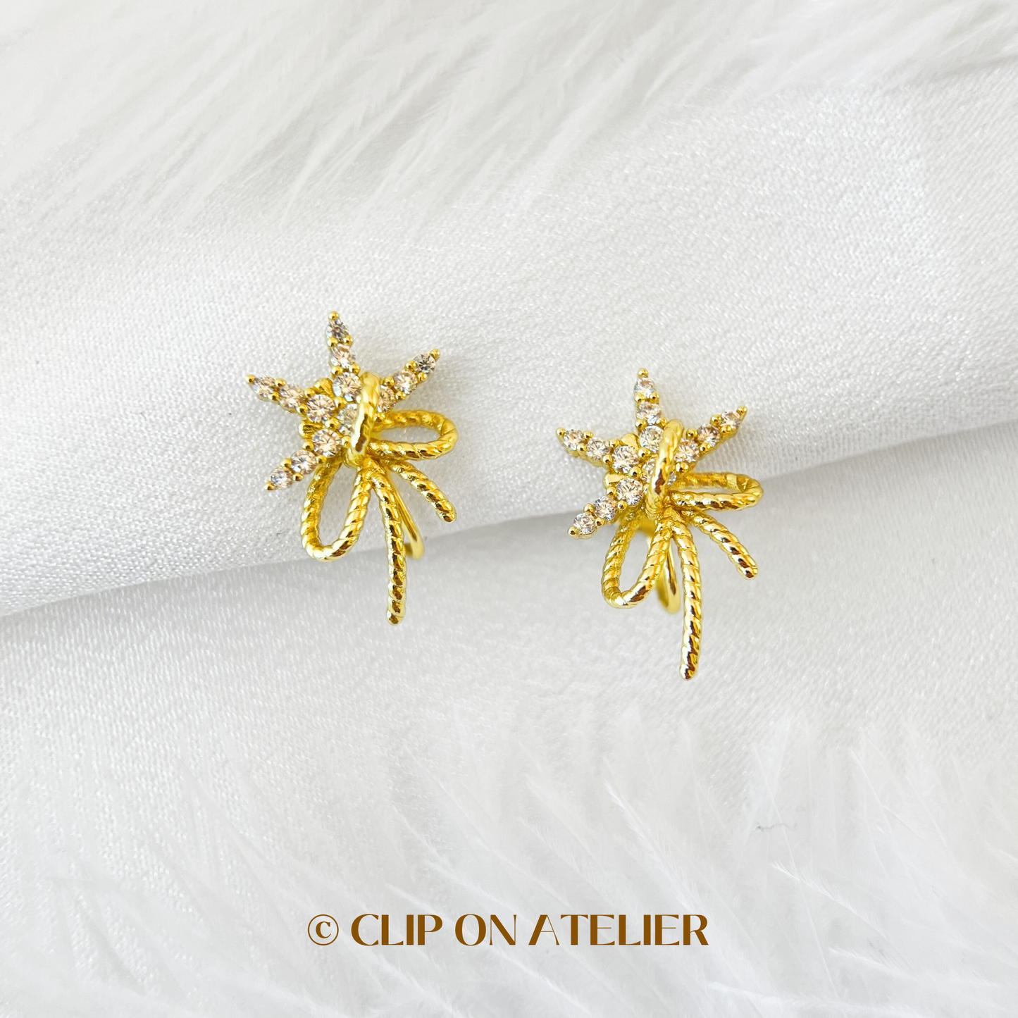 Gold Fireworks Statement Gold CZ Diamond Clip On Earrings