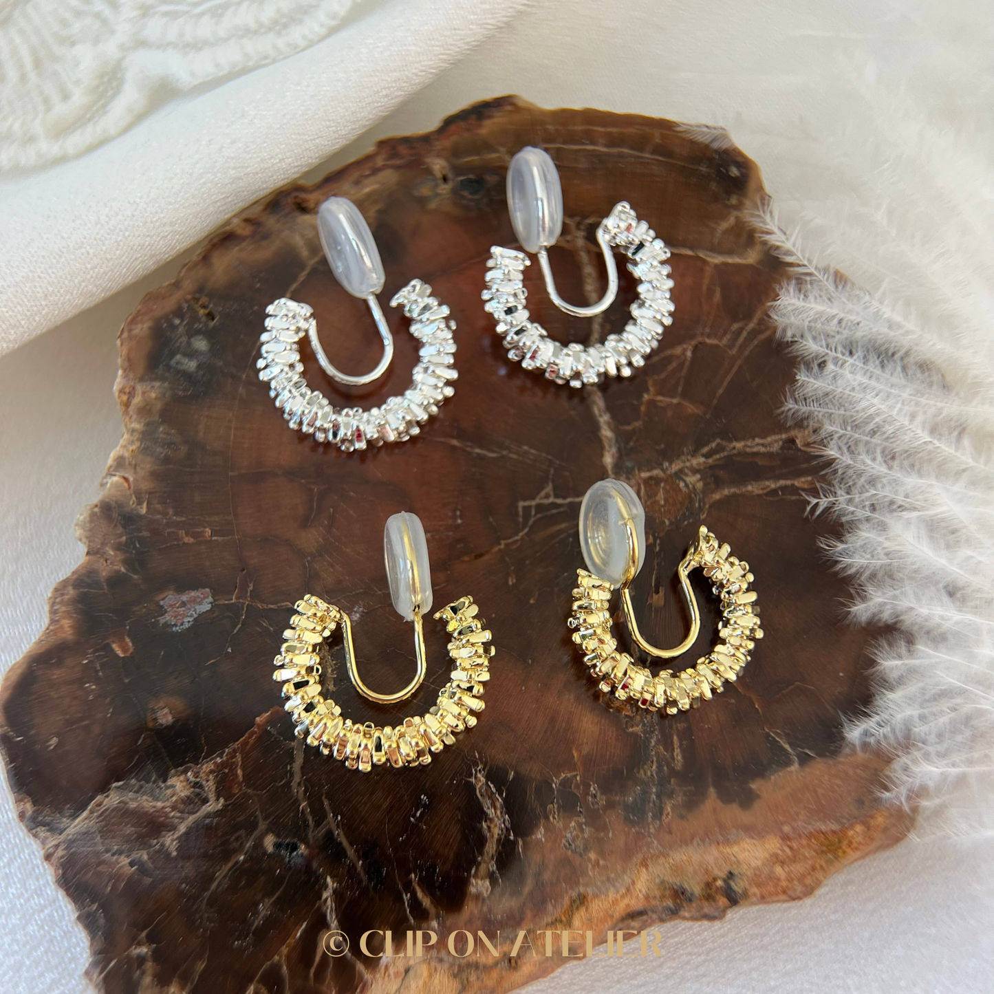 Chic Irregular Hoops Clip on Earrings; Gold or Silver