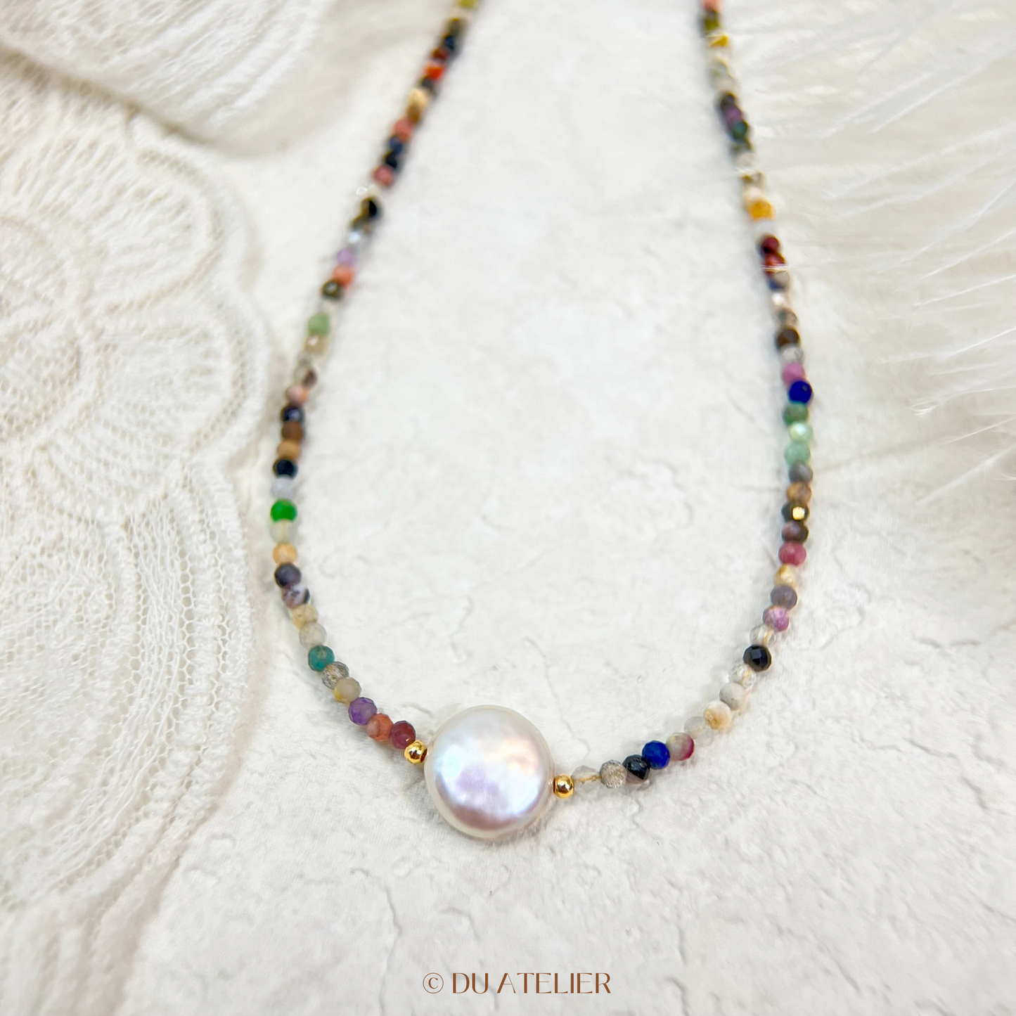 Freshwater Baroque Button Pearl with Multiple Gemstone Necklace