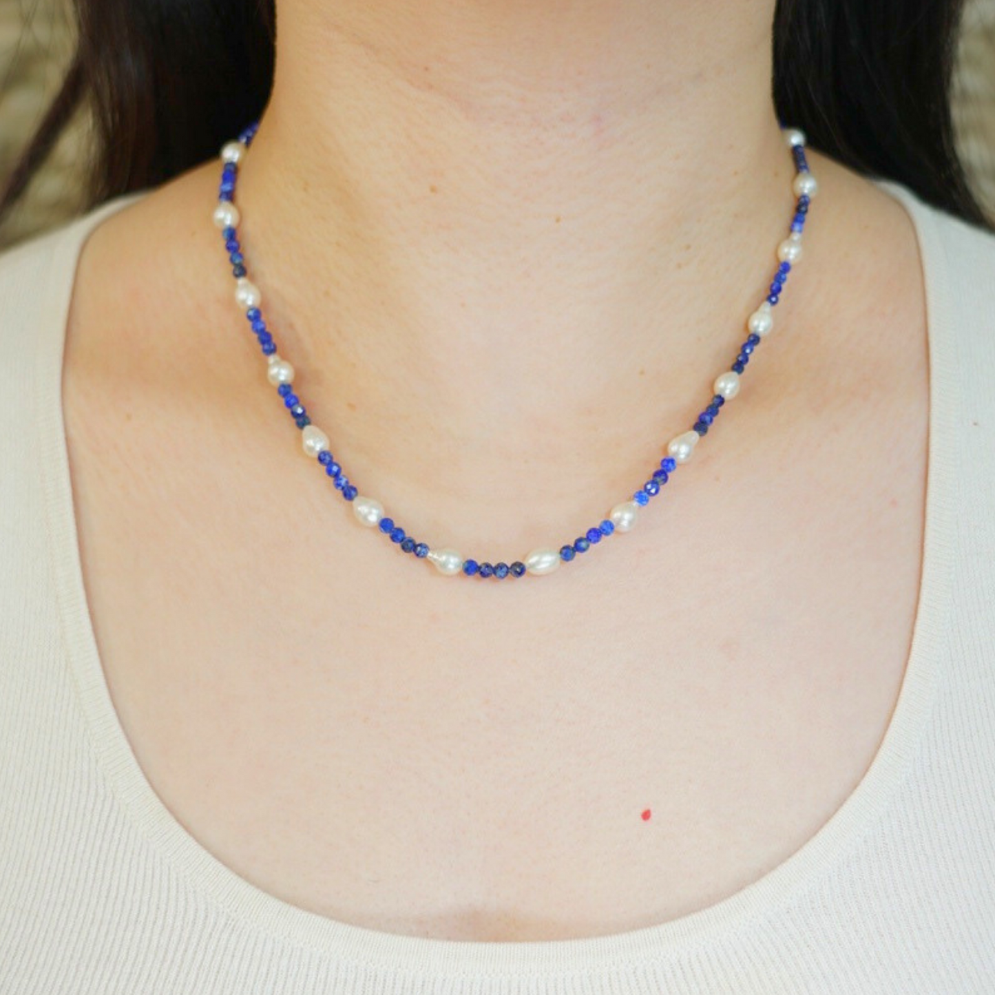 Natural Baroque Teardrop Shaped Pearl with Lapis Lazuli Necklace