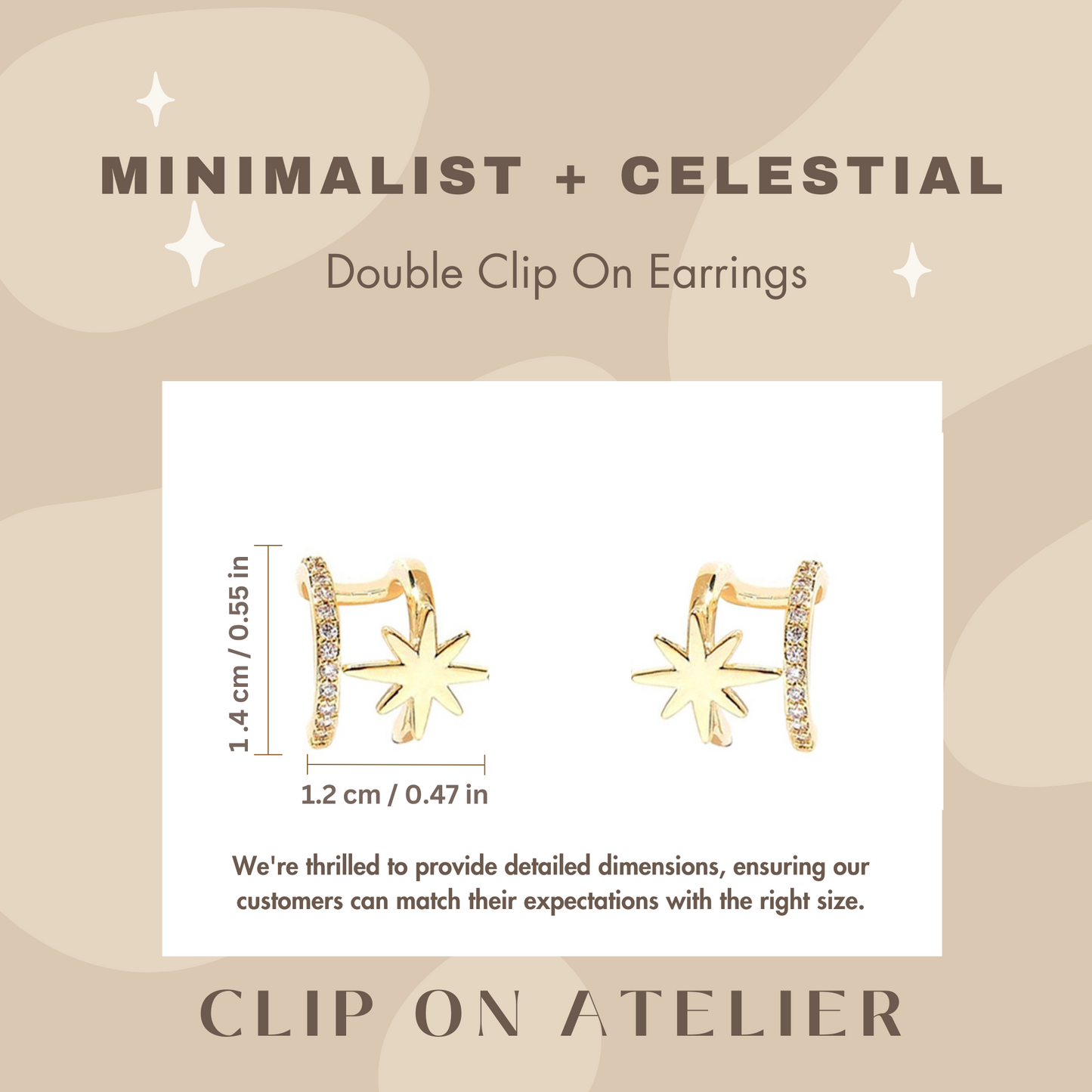 Minimalist Double Hoop Star CZ Diamond Clip On Earrings