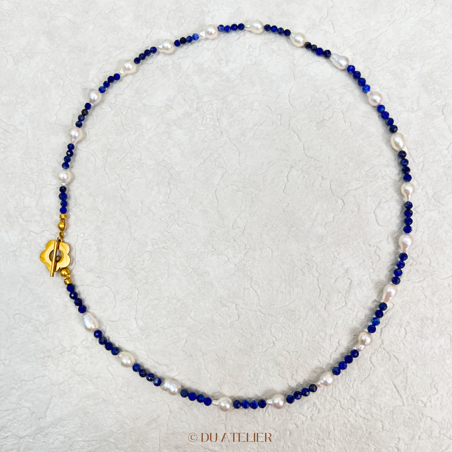 Natural Baroque Teardrop Shaped Pearl with Lapis Lazuli Necklace