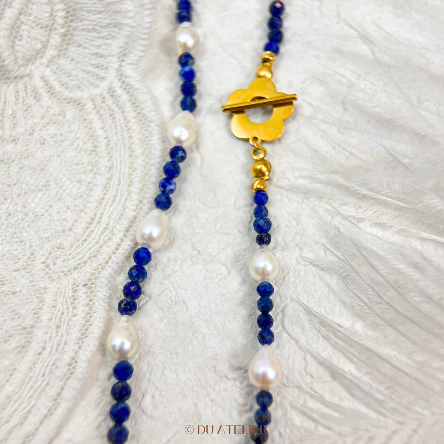 Natural Baroque Teardrop Shaped Pearl with Lapis Lazuli Necklace