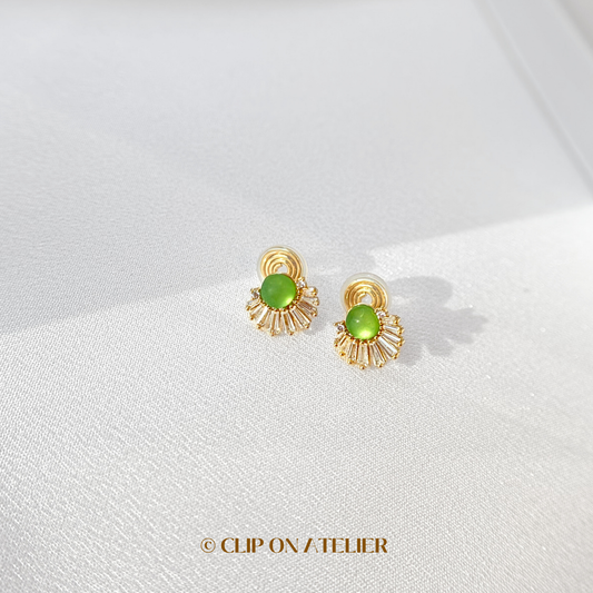 Art Deco Green Cat’s Eye Clip On Earrings