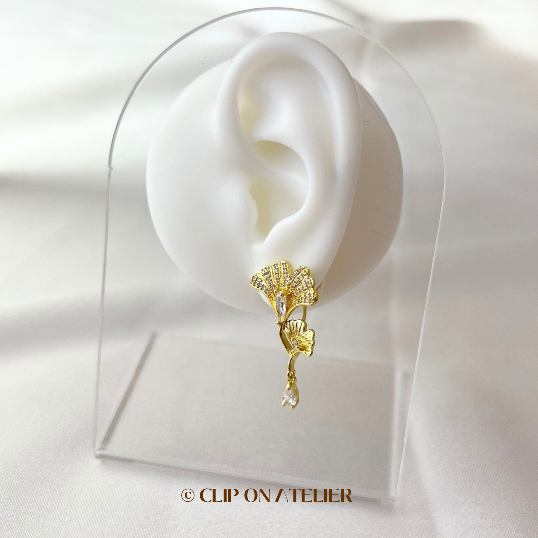 Luxe Gingko Leaves Clip On Earrings