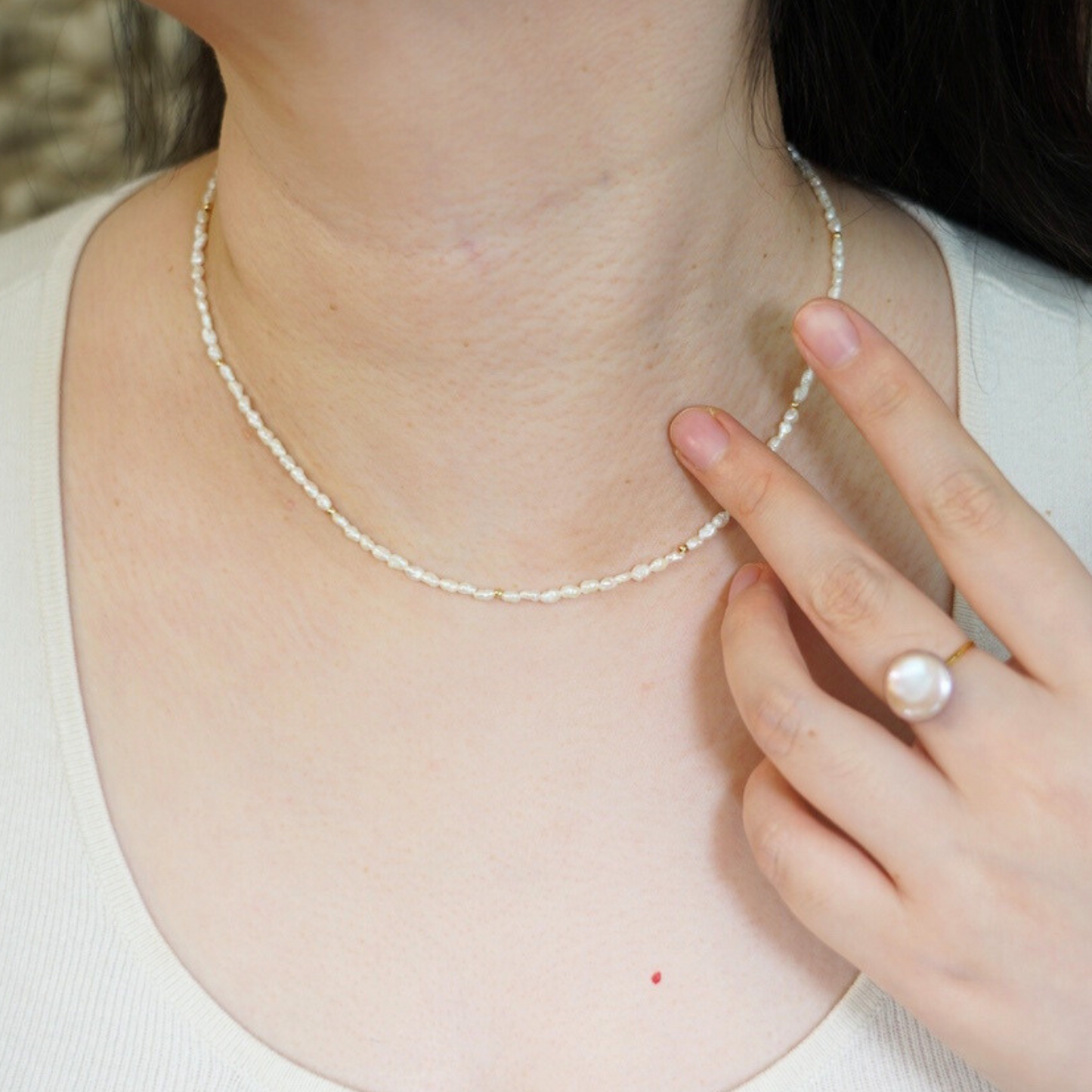 Minimalist Small Natural Keshi Pearl Necklace