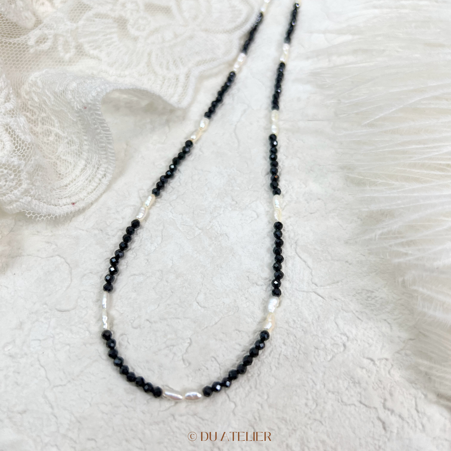 Natural Keshi Pearl with Black Spinel Necklace