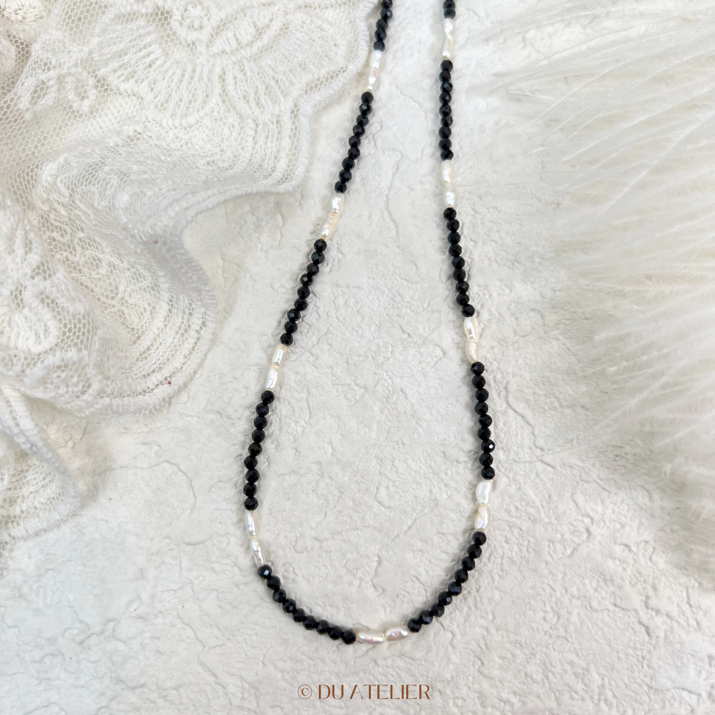 Natural Keshi Pearl with Black Spinel Necklace