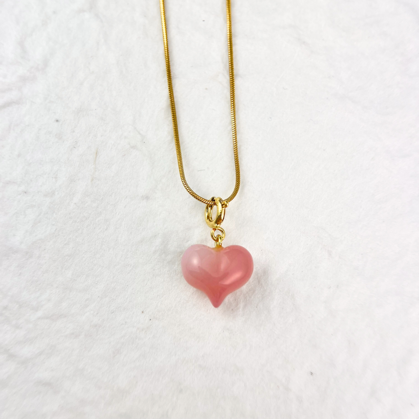 Pink Agate Fat Heart Clip On Pendant Necklace