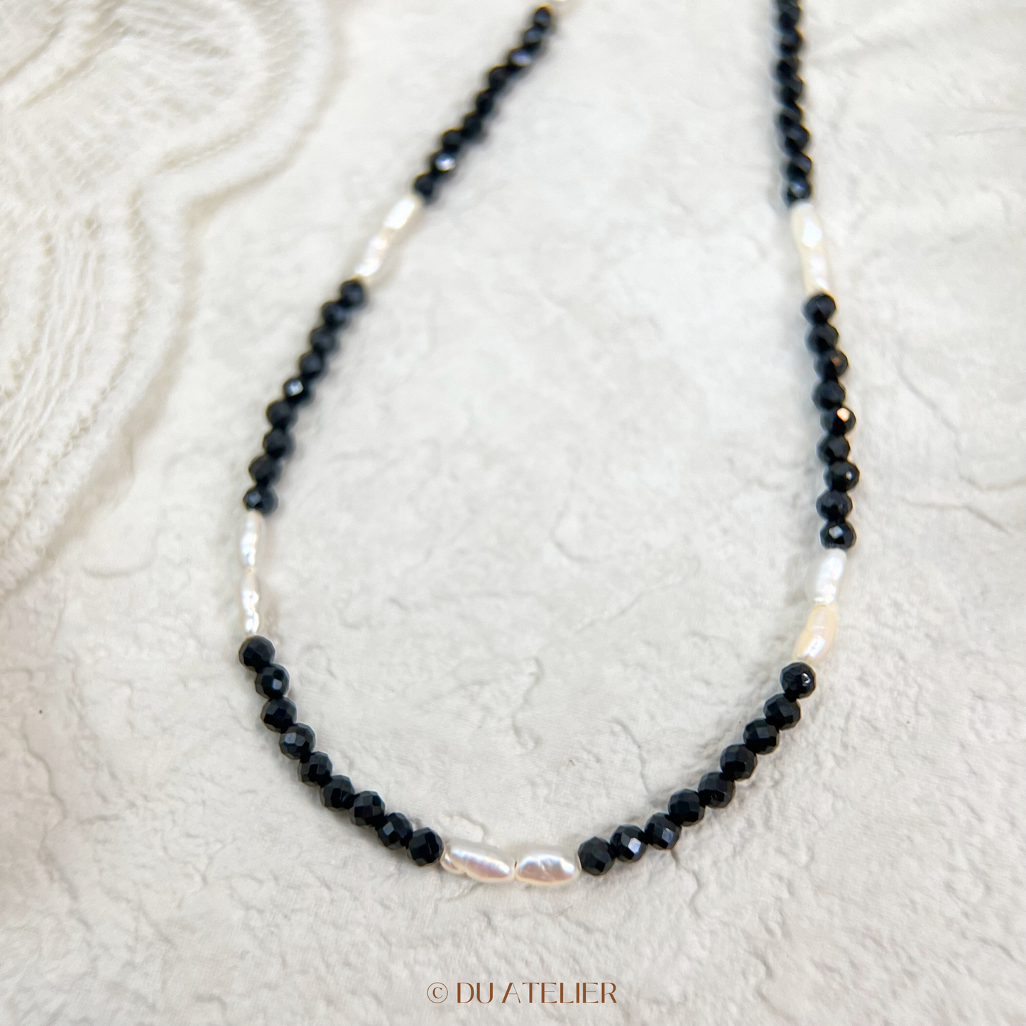 Natural Keshi Pearl with Black Spinel Necklace