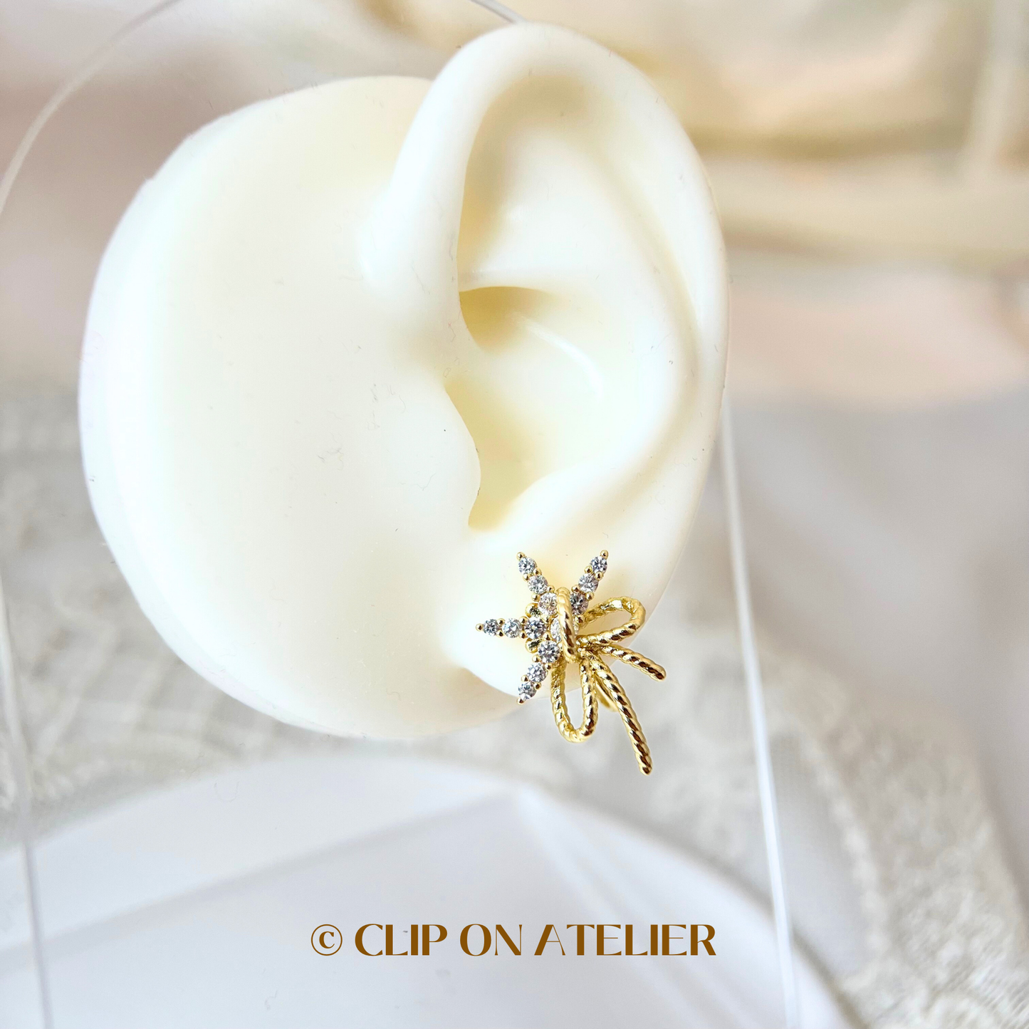 Gold Fireworks Statement Gold CZ Diamond Clip On Earrings