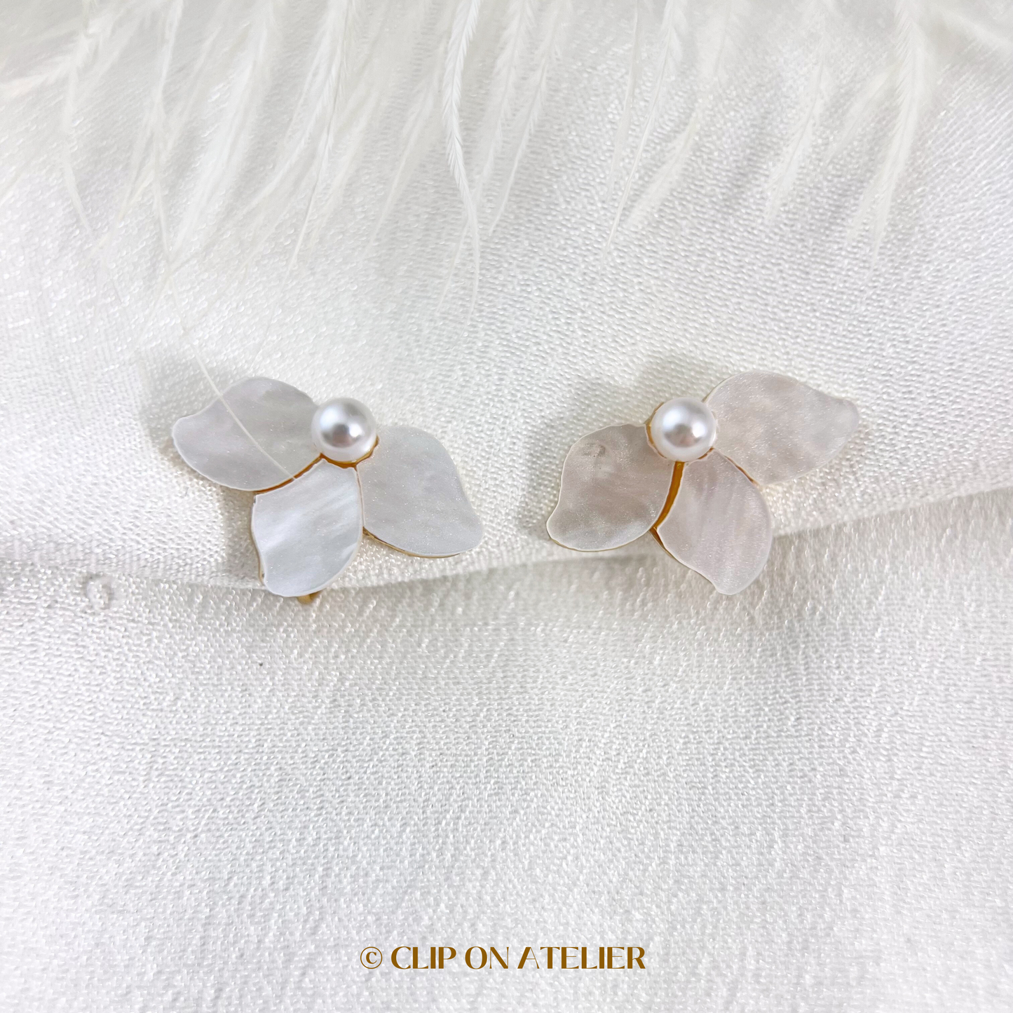 White Flower Clip On Earrings