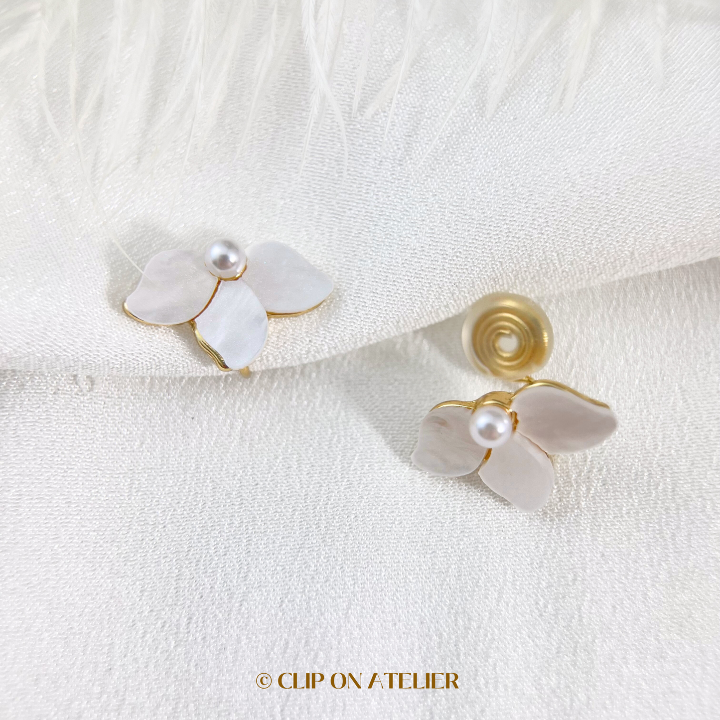 White Flower Clip On Earrings