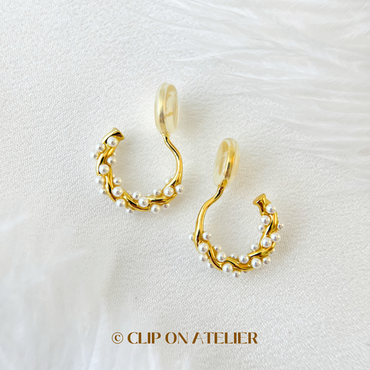 French Chic Style Twisted Pearl Hoop Clip On Earrings