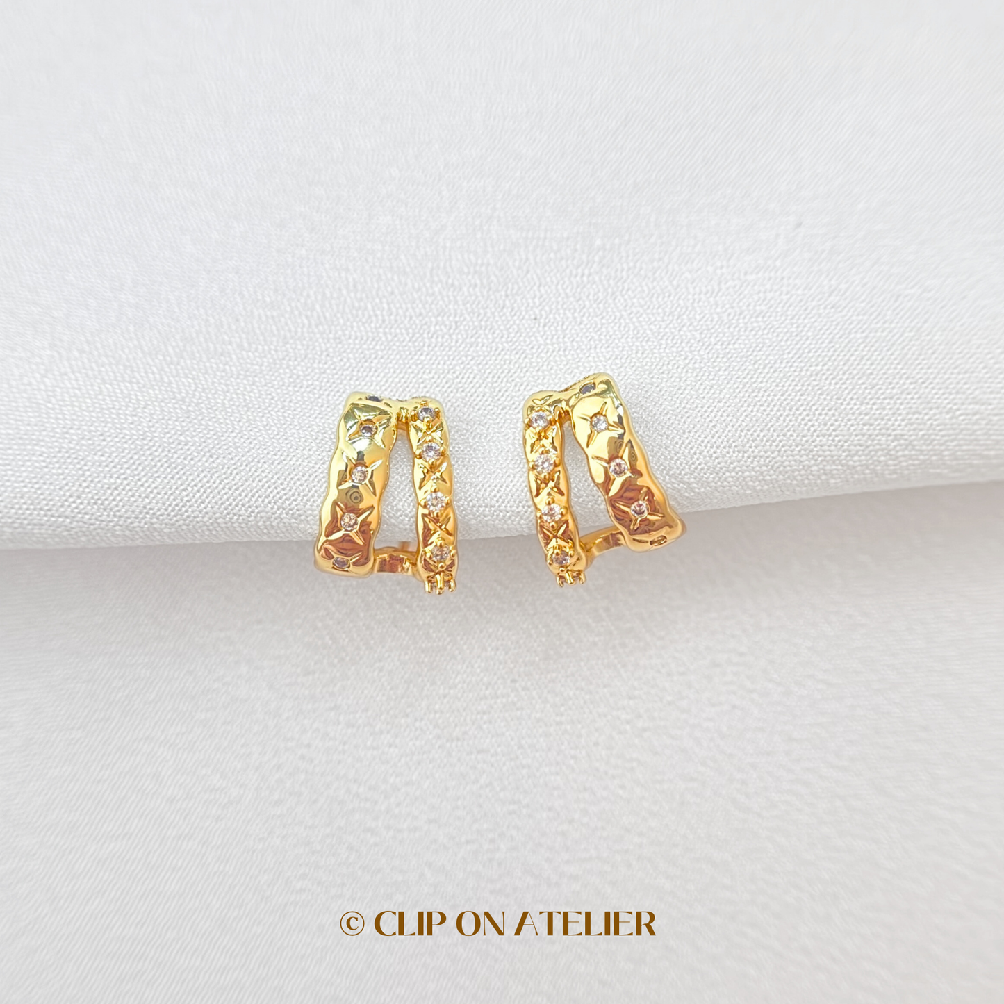 Celestial Double Gold C-Shaped Hoop Clip On Earrings
