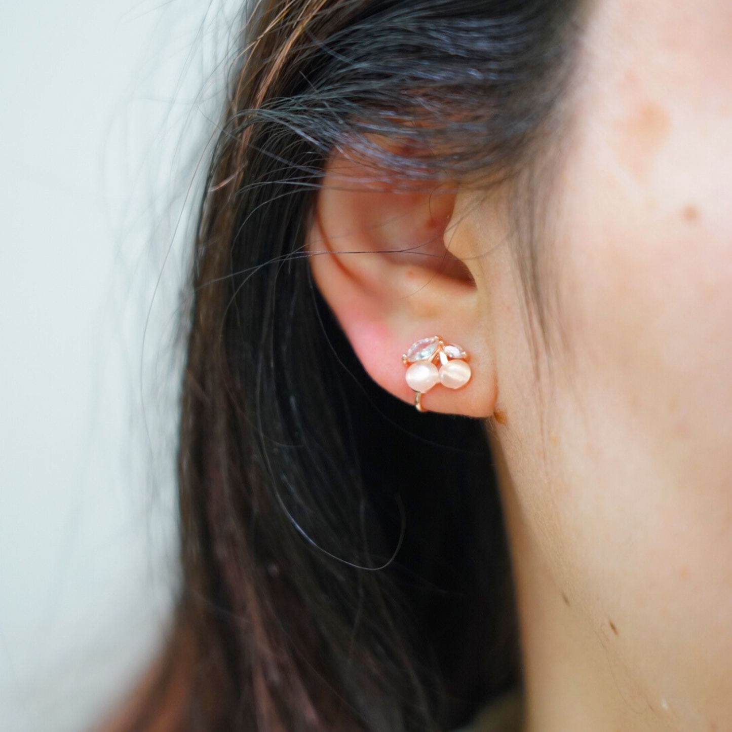 Small Cherries Hoop Clip On Earrings, Rose Gold