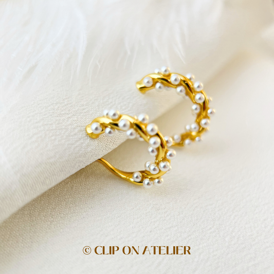 French Chic Style Twisted Pearl Hoop Clip On Earrings