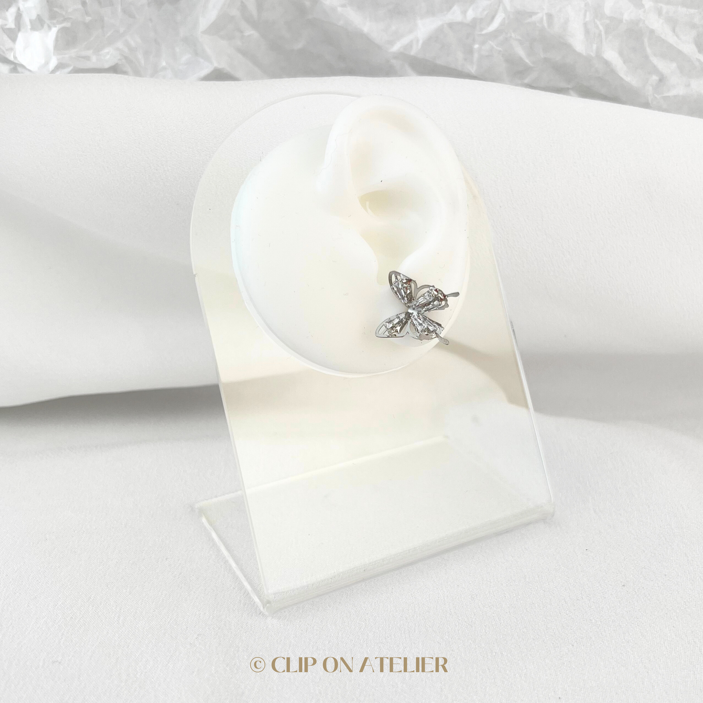 3D Silver Dainty Butterfly Clip On Earrings