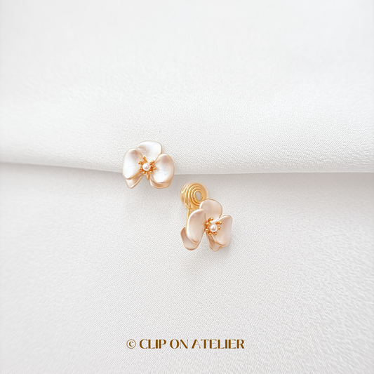 Elegant White Camellia Clip On Earrings