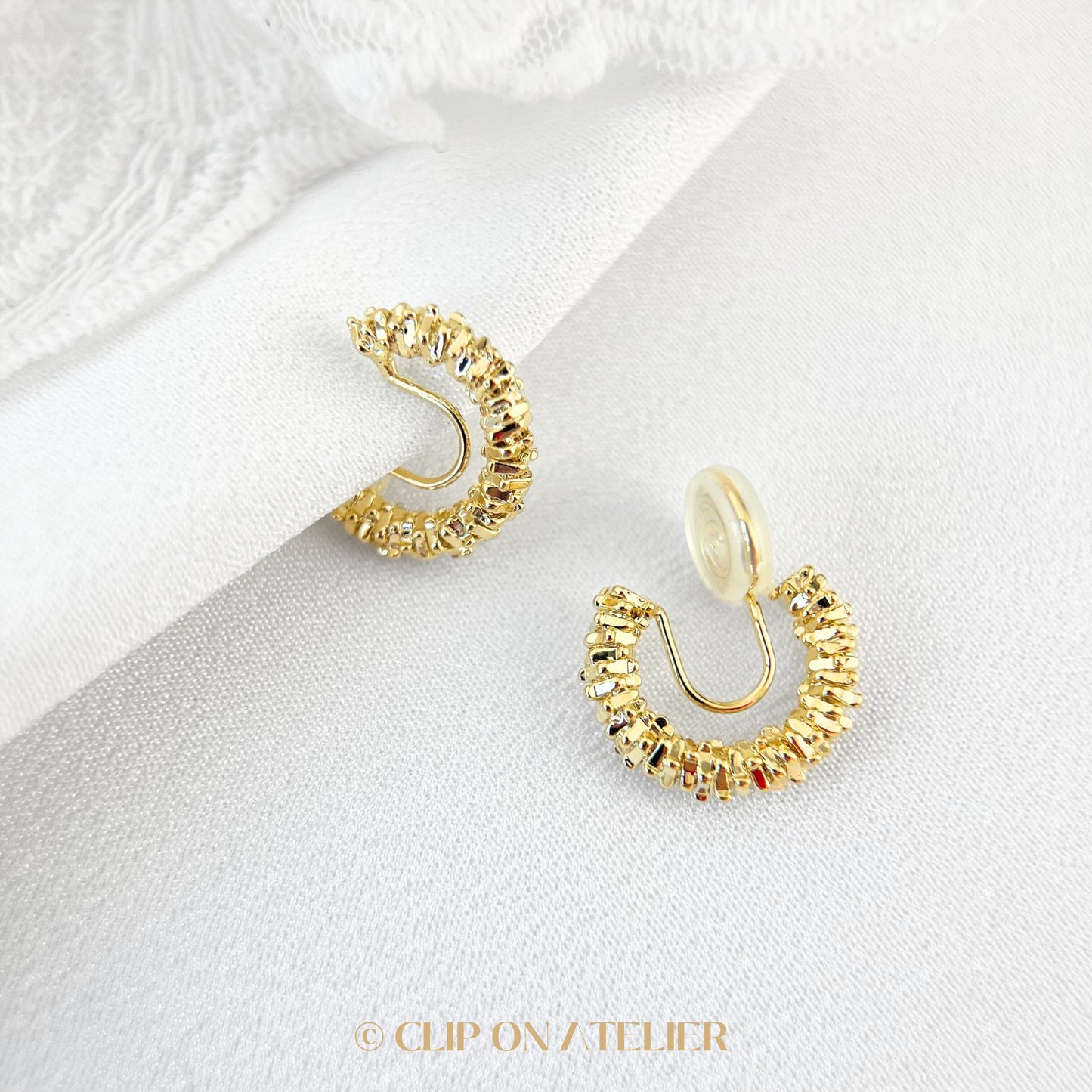 Chic Irregular Hoops Clip on Earrings; Gold or Silver