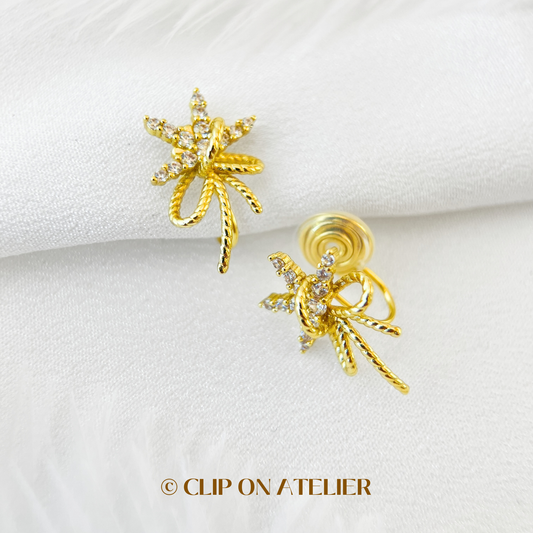 Gold Fireworks Statement Gold CZ Diamond Clip On Earrings