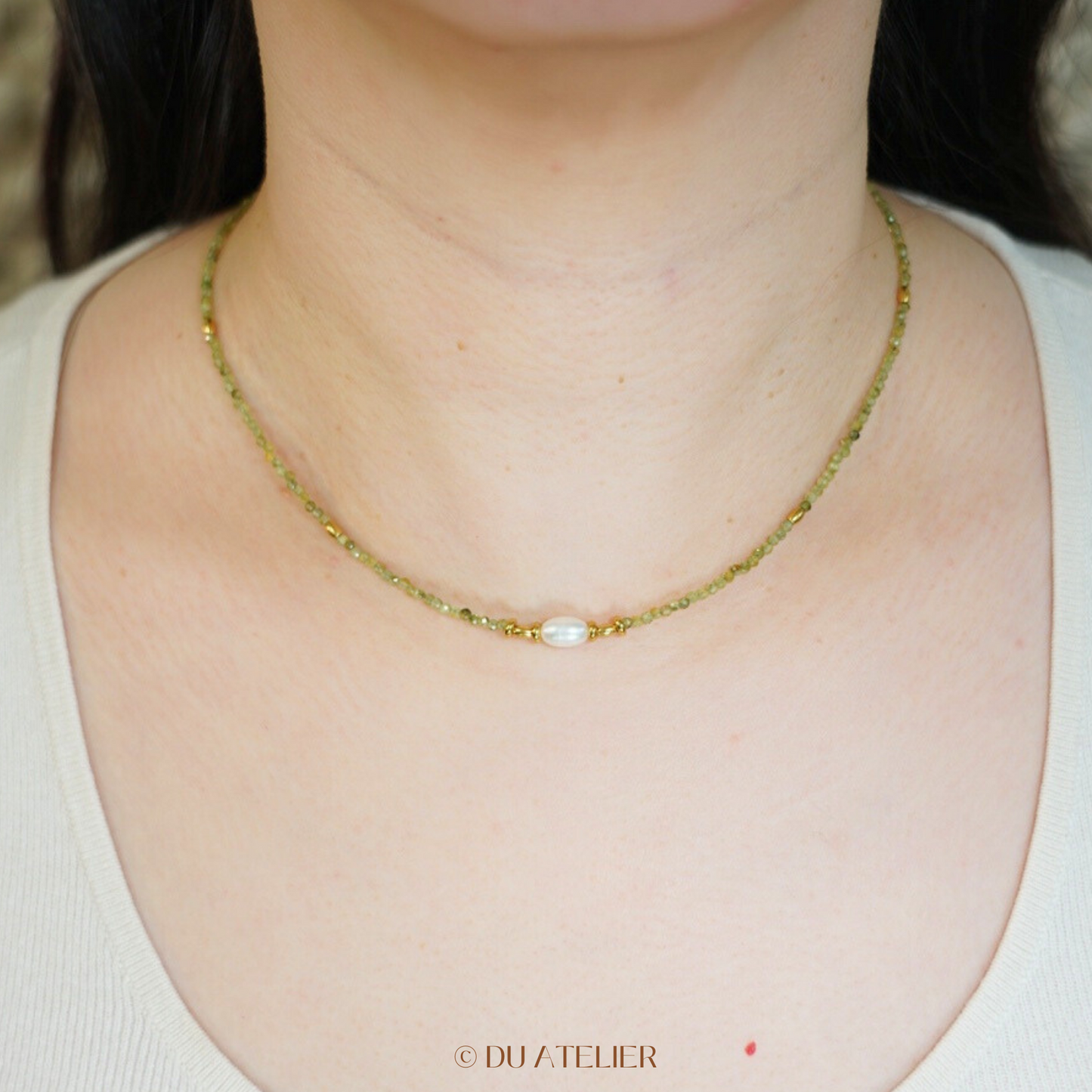 Minimalist Peridot Natural Pearl Necklace