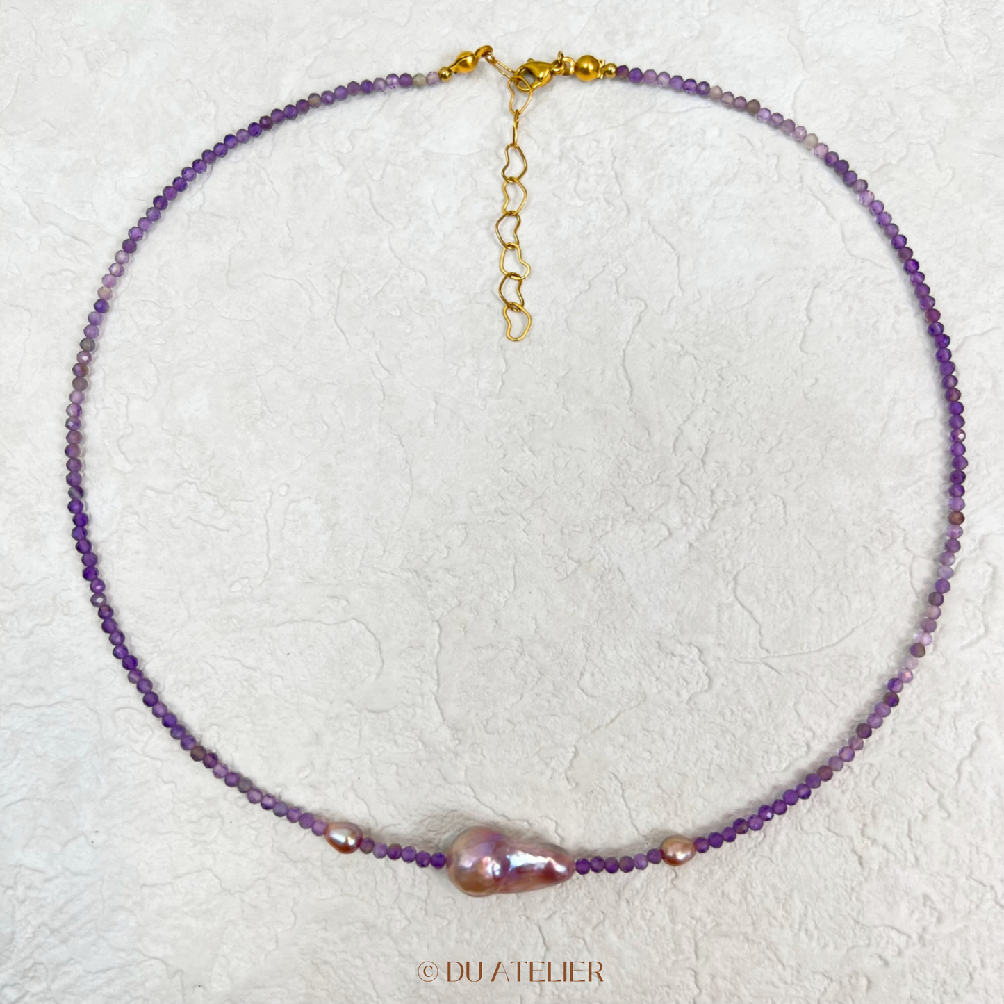 Natural Purple Baroque Pearl with Amethyst Necklace