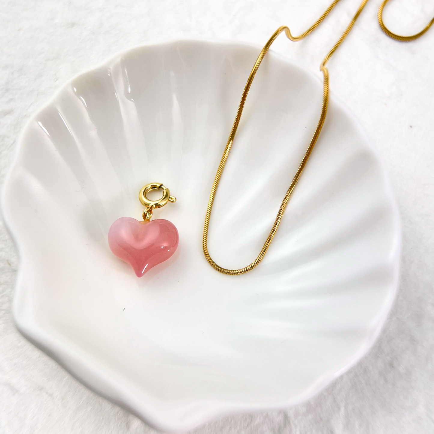 Pink Agate Fat Heart Clip On Pendant Necklace