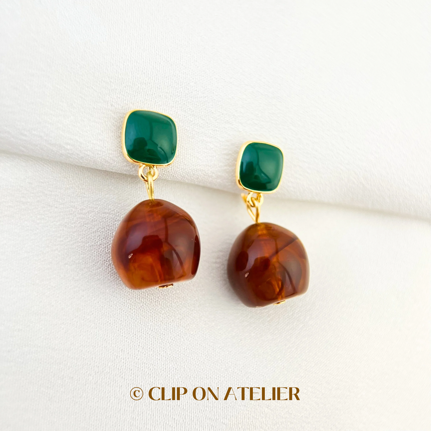 Artistic Watercolor Resin Drop Clip On Earrings