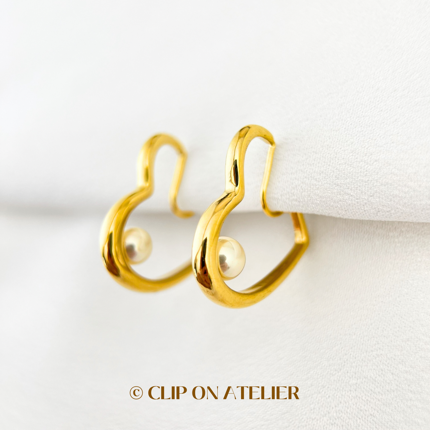 Modern Heart Hoop Crystal Pearl Clip On Earrings
