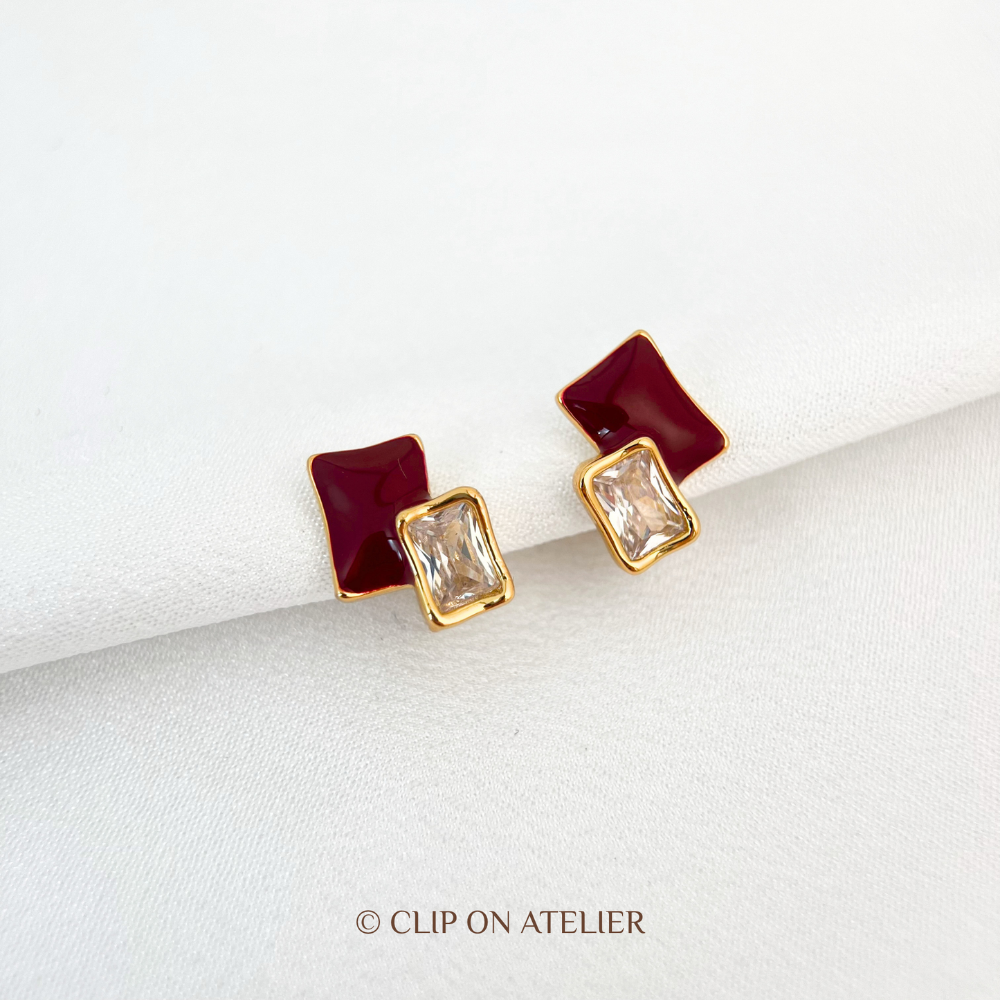 Red Geometric Diamond Clip On Earrings