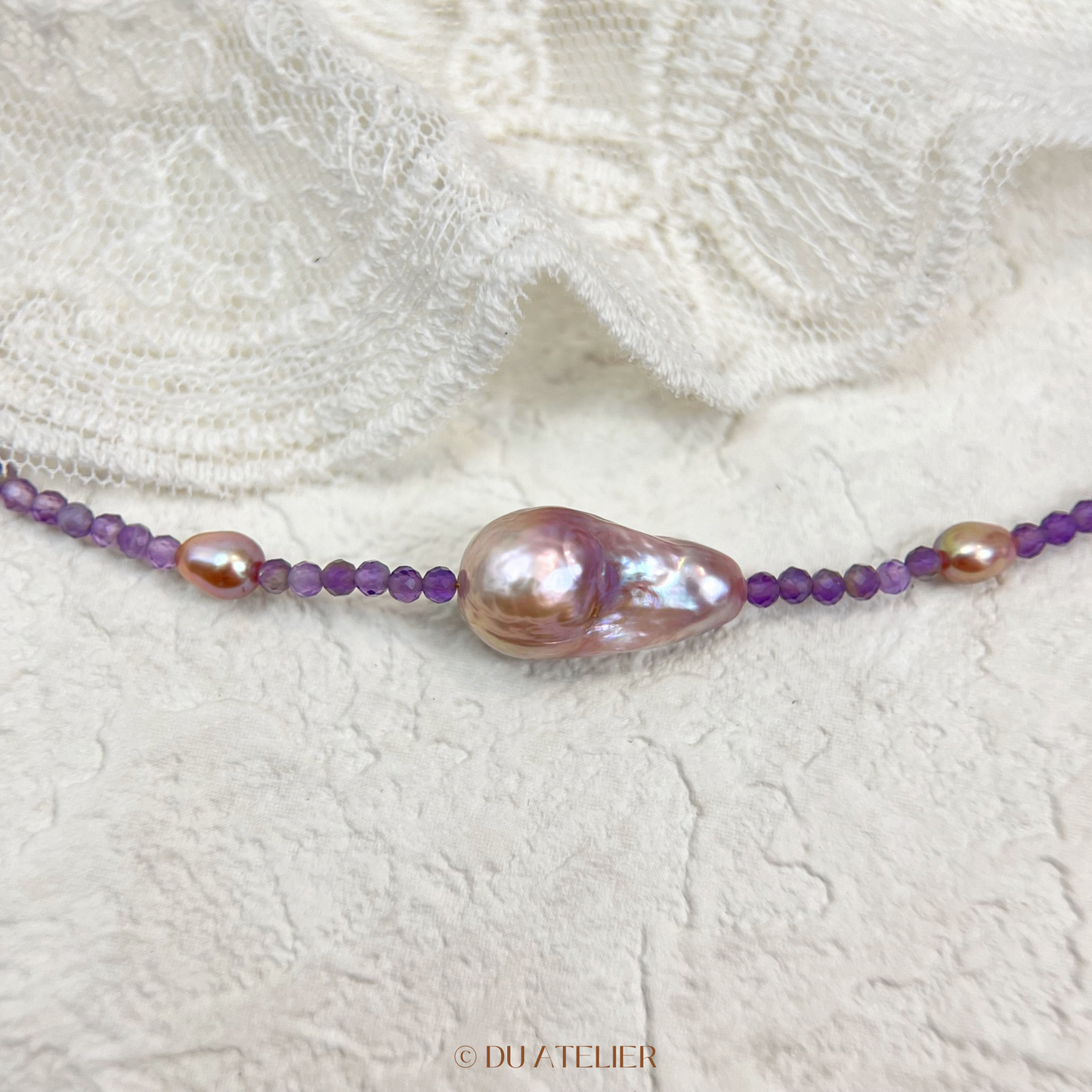 Natural Purple Baroque Pearl with Amethyst Necklace