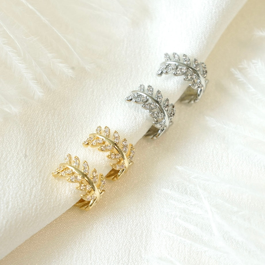 Boho Olive Leaf Huggie Clip On Earrings | Gold & Silver