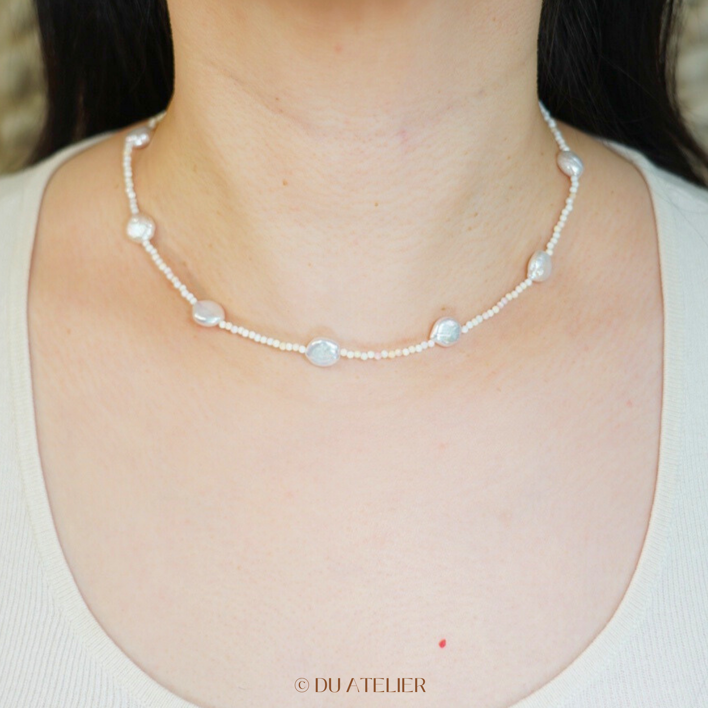 Natural Button Baroque Pearl with Pink Conch Necklace