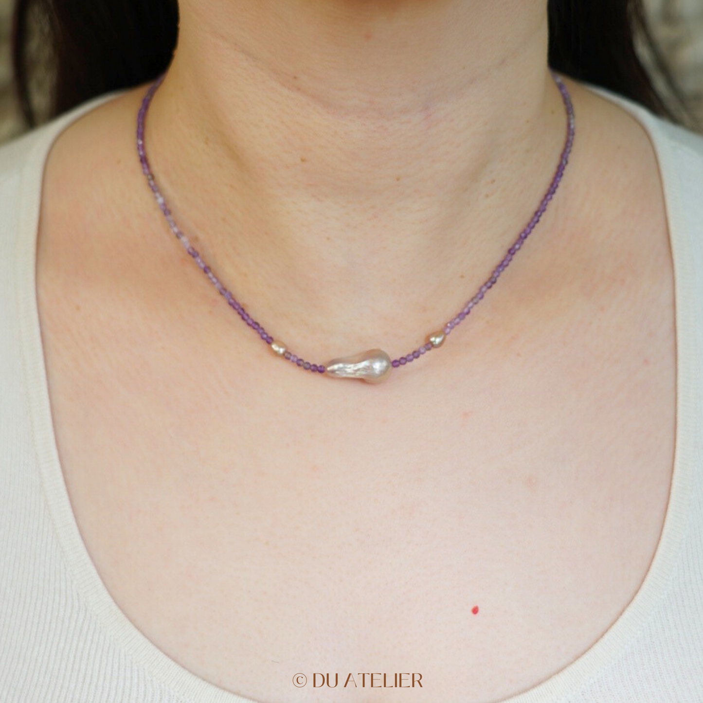 Natural Purple Baroque Pearl with Amethyst Necklace