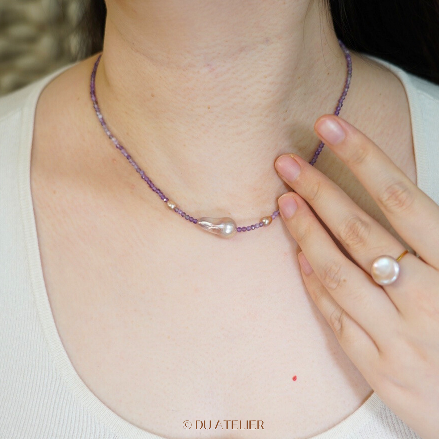 Natural Purple Baroque Pearl with Amethyst Necklace