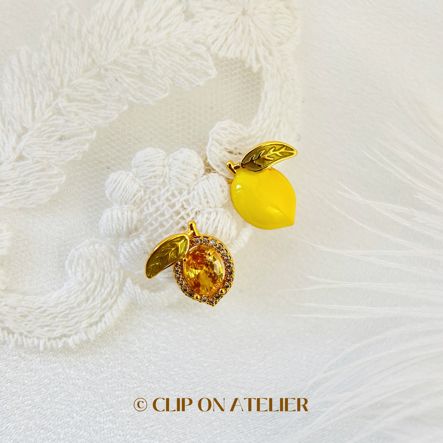 Mismatched Lemon CZ Diamonds Gold Clip On Earrings
