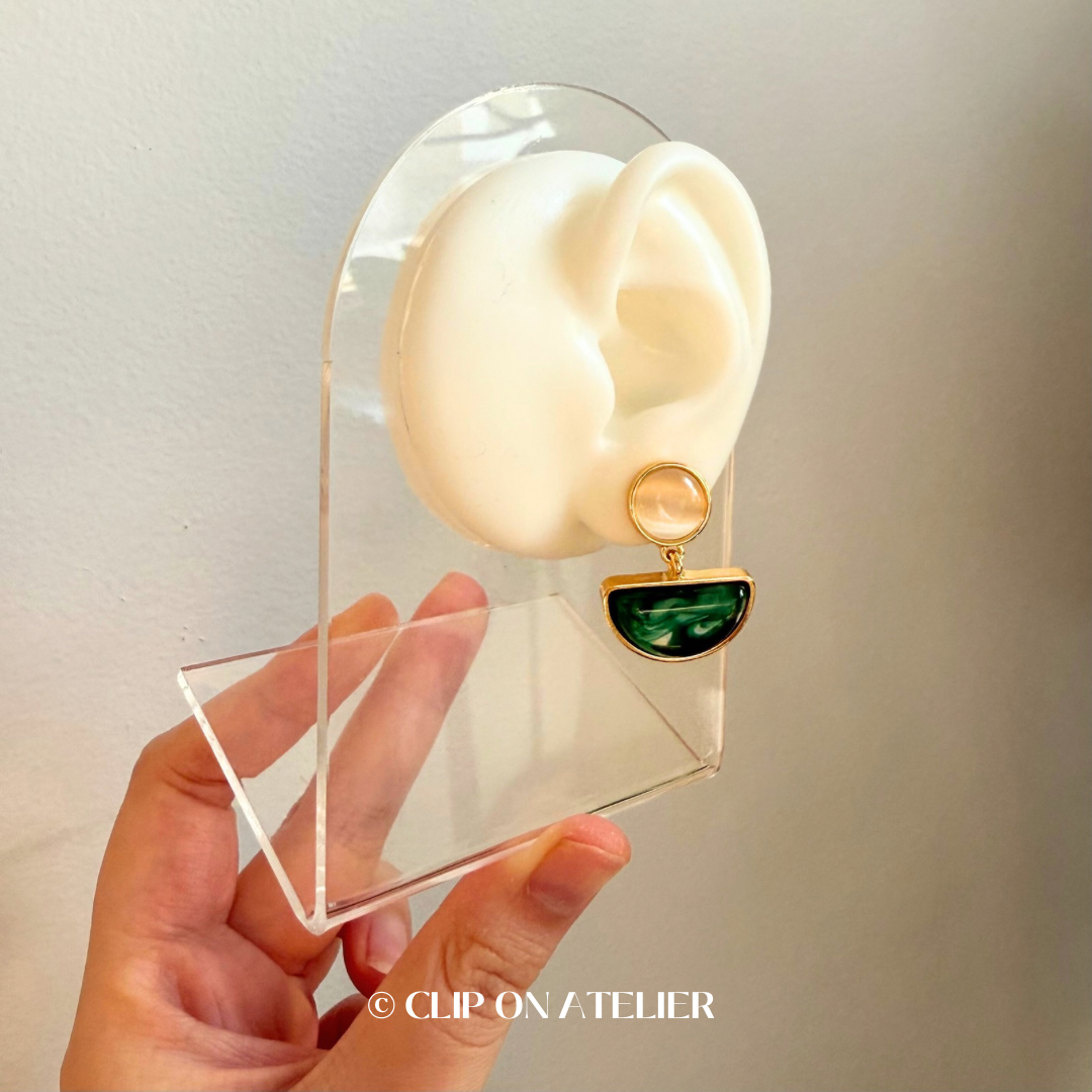 Artstic Green Watercolor Clip On Earrings