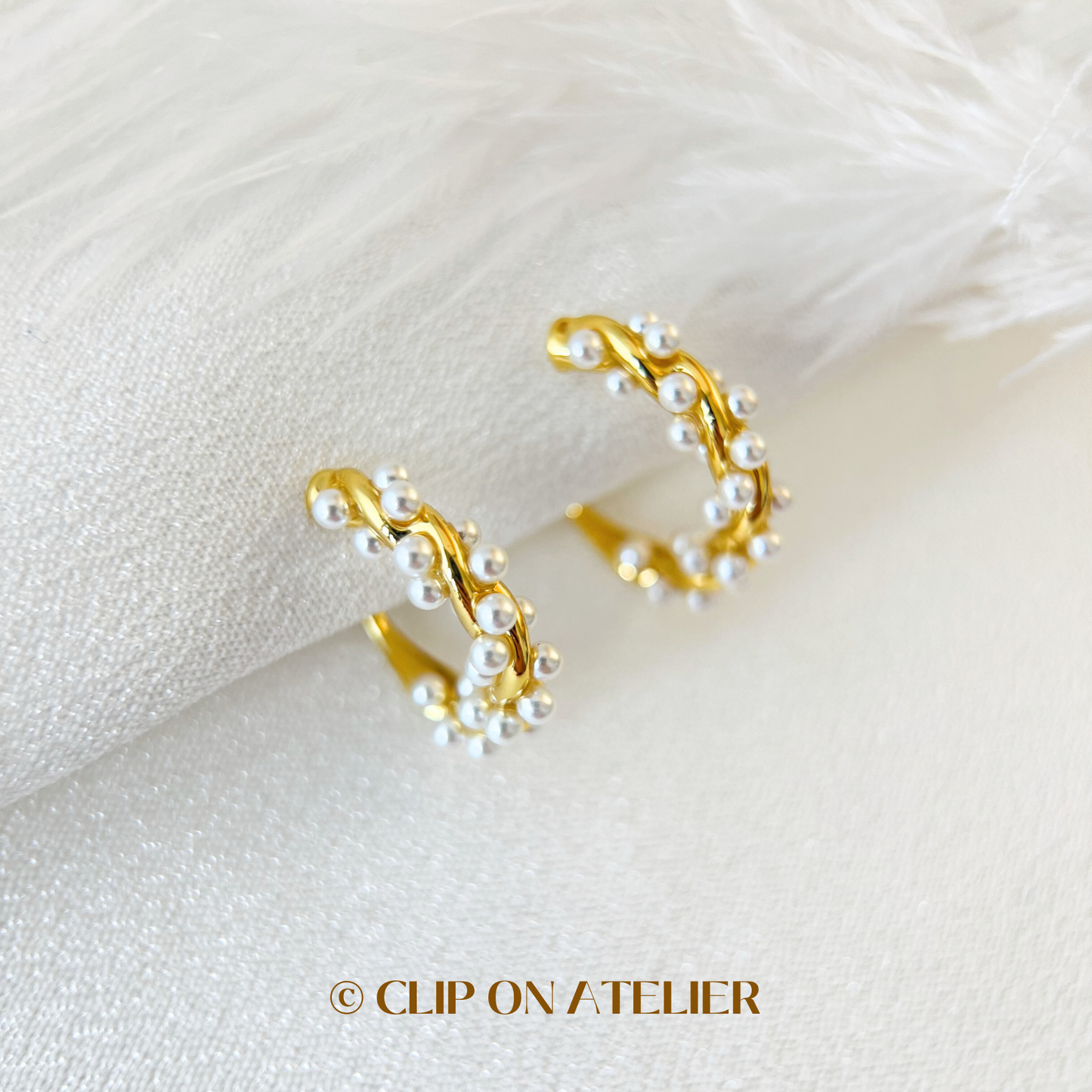 French Chic Style Twisted Pearl Hoop Clip On Earrings